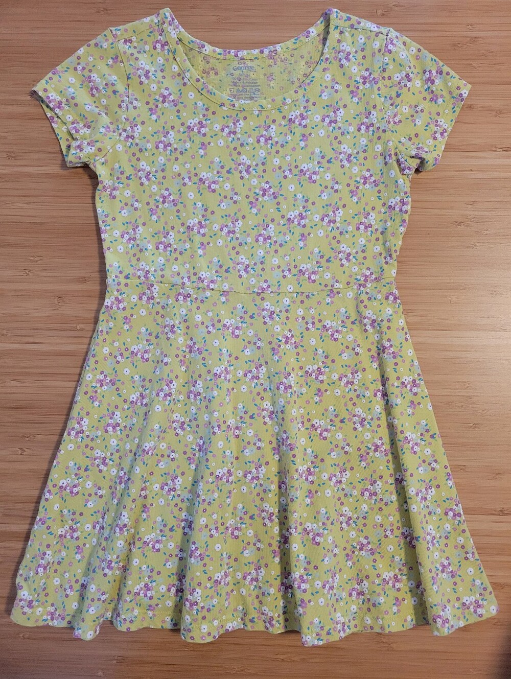 Girls' Yellow Floral Short-Sleeve Fit-and-Flare Dress 6Years